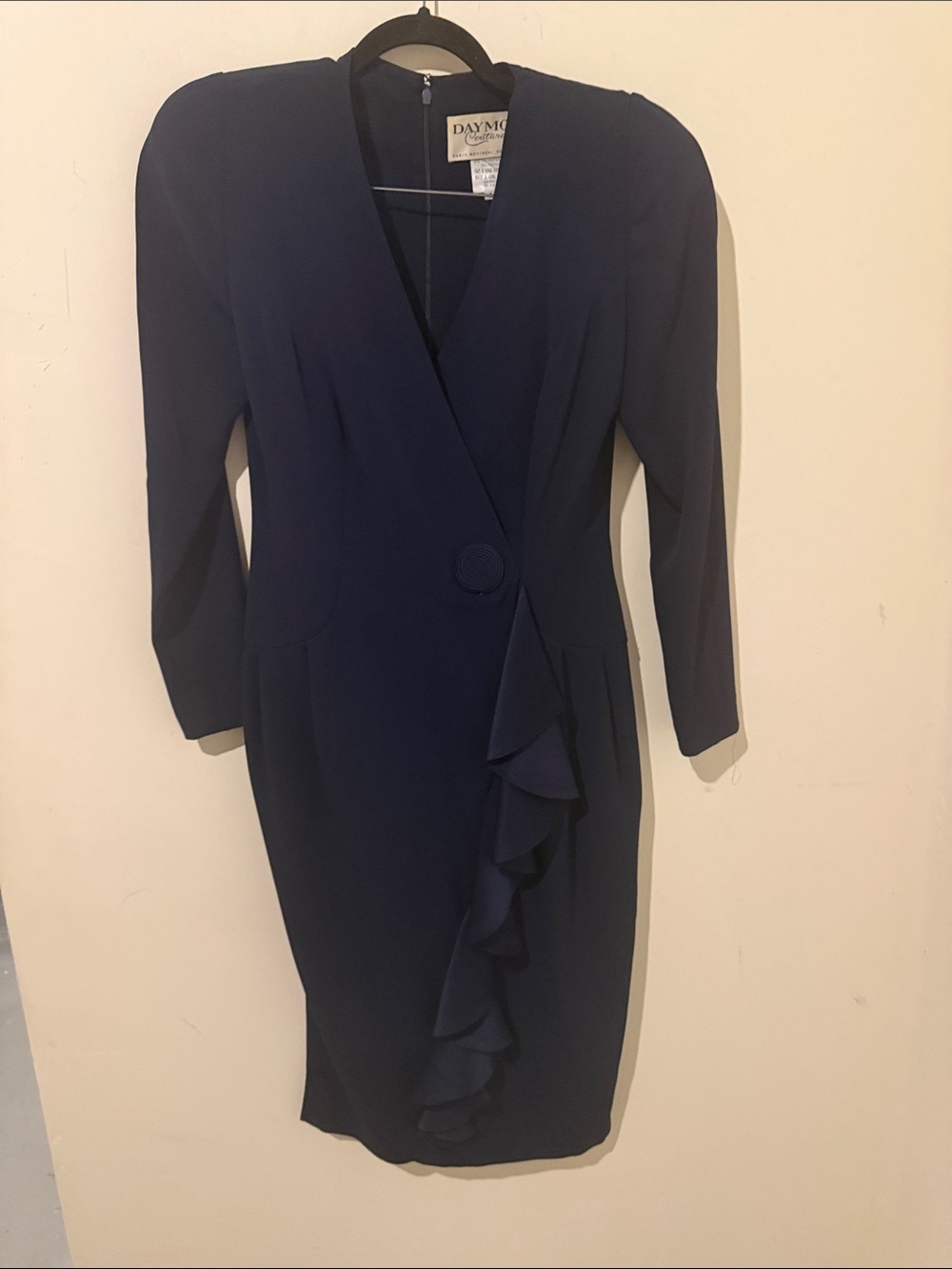 Daymor Navy shoulder pads Ruffle-Front Women's Dress Size 4